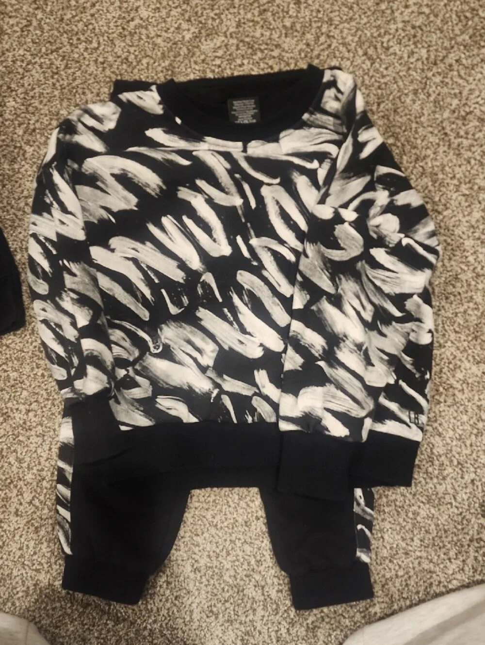 Little Bipsy Black & White Brushstroke Pullover Hoodie